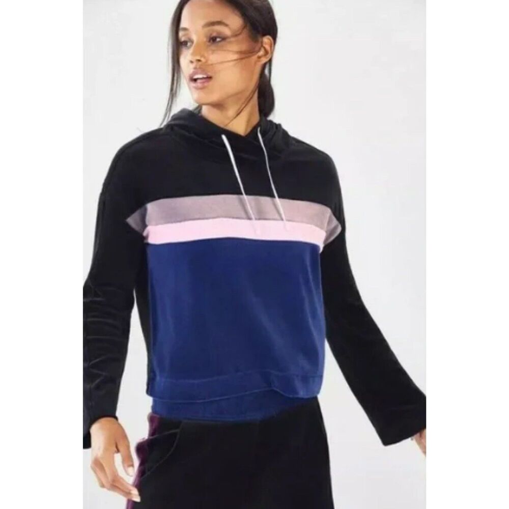 Fabletics Hoodie Size Medium Velour Georgina Color Block‎ Blue Pink Black